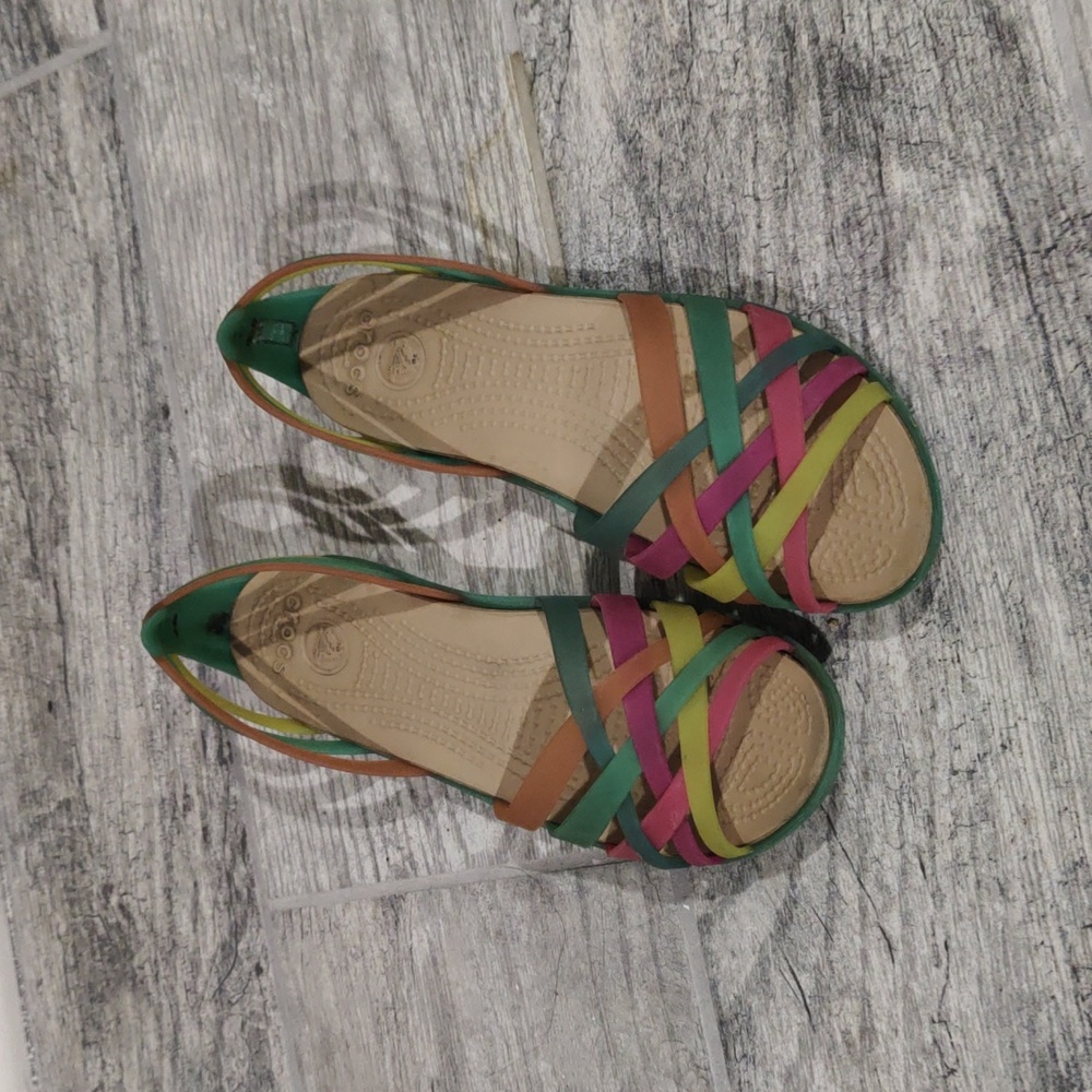 CROCS Huarache Ballet Flat Rainbow Multicolored Jelly Sandals Size 4 Pink